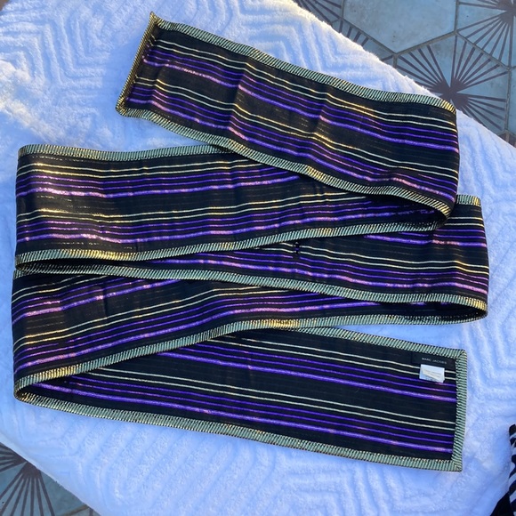 Marc Jacobs 2009 wraparound sash / belt, black, gold, and metallic purple stripe - Picture 1 of 10